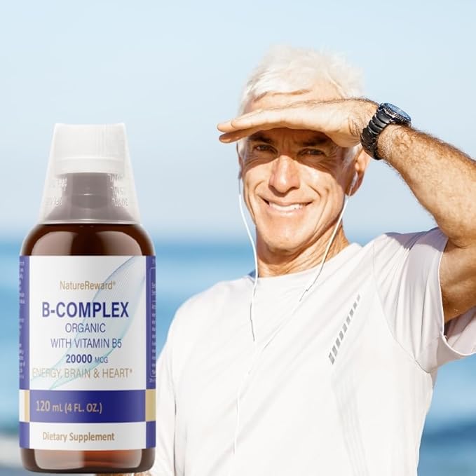 Organic Vitamin B-Complex B5 Pantothenic Acid | B12 Methylcobalamin | B1 Thiamine | B6 Pyridoxine | B7 Biotin | B9 Folic | B3 Niacinamide - B Complex Liquid Supplement, 4 fl oz