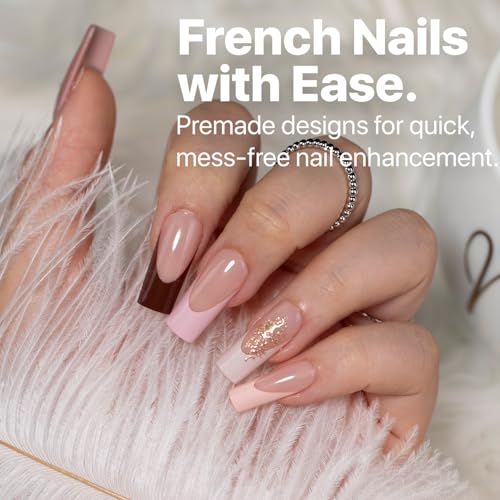 SXC Cosmetics French Tip Press On Nails - Skin Tone Nude and Color Series, Medium Square X-Pro Tips Starter Kit ST117KIT