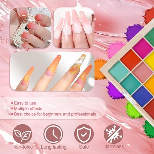 Nail Pigment Powder Palette, 16 Colors Solid Pigment Powder for Nails Set Pigmentos para Uñas, Nail Art Palette Manicure DIY Accessories