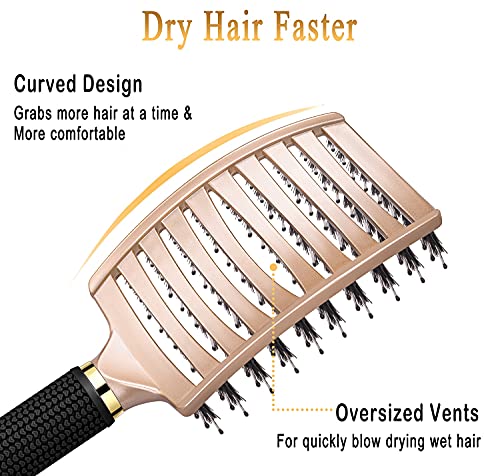 KTKUDY Detangling Brush Getting Knots Out without Pain - Boar Bristles Hairbrush Make Hair Shiny & Healthier Vented Detangler Brush for Women Men Kids Wet and Dry Hair