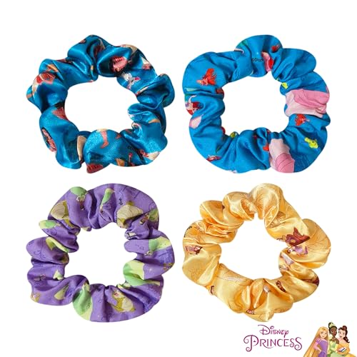 LUV HER Disney Princess Cute Scrunchies for Girls of All Ages - 4 Large Hair Scrunchies for Girls - 4 Printed Scrunchies with Your Favorite Characters - Hair Accessories for girls 3+