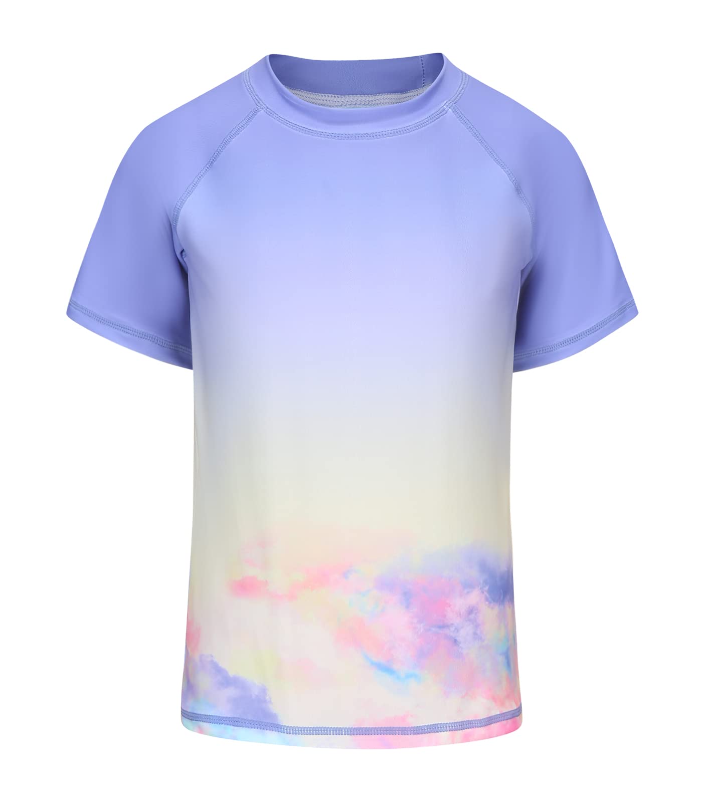 Big Girls Short Sleeve Rash Guard Swim Shirt for Kids Girls UPF 50+ Sun Protection Swimsuits Purple Size 12/10-12 Years