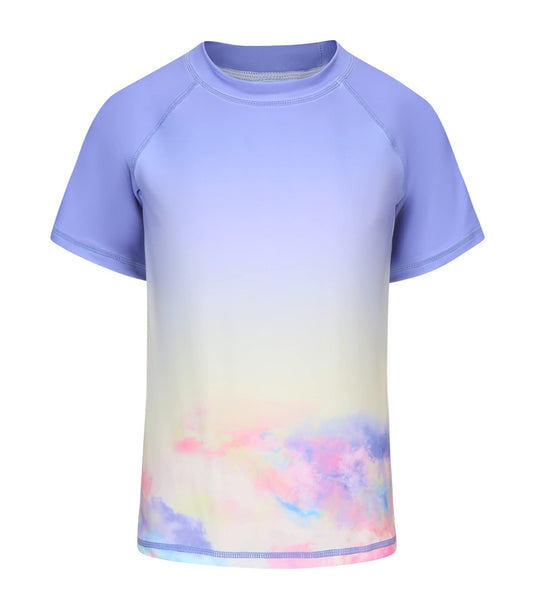 Big Girls Short Sleeve Rash Guard Swim Shirt for Kids Girls UPF 50+ Sun Protection Swimsuits Purple Size 12/10-12 Years