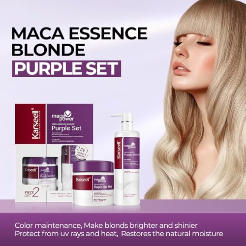 Karseell maca power Purple Hair Mask and Purple Shampoo Set, Neutralizes Brass & Yellow Tones for Blonde, Gray, Silver Color Treated Hair, 2 x 16.9floz