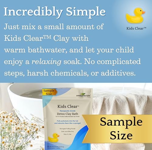 Kids Clear Detox Clay Bath, 100% Pure Sodium Bentonite - Cleansing and Purifying, by -Evenbetternow LLC – 0.5 lb (8 oz) Sample/Trial Size