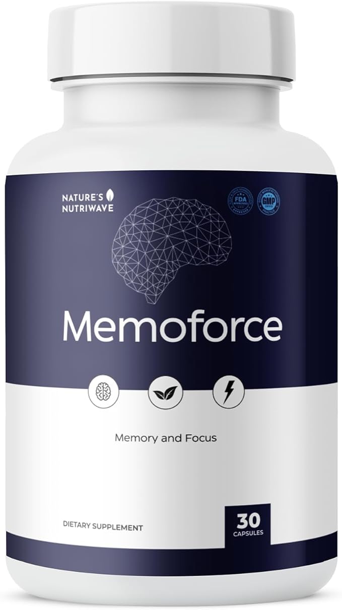 MemoForce - Natural Supplement with Ginkgo Biloba, Bacopa Monnieri for Brain & Memory Support | Non-GMO, Stimulant-Fre | Made in The USA, GMP-Certified | 30 Capsules - 1 Month Supply