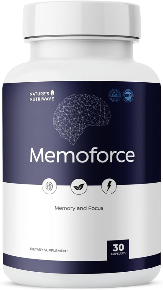MemoForce - Natural Supplement with Ginkgo Biloba, Bacopa Monnieri for Brain & Memory Support | Non-GMO, Stimulant-Fre | Made in The USA, GMP-Certified | 30 Capsules - 1 Month Supply