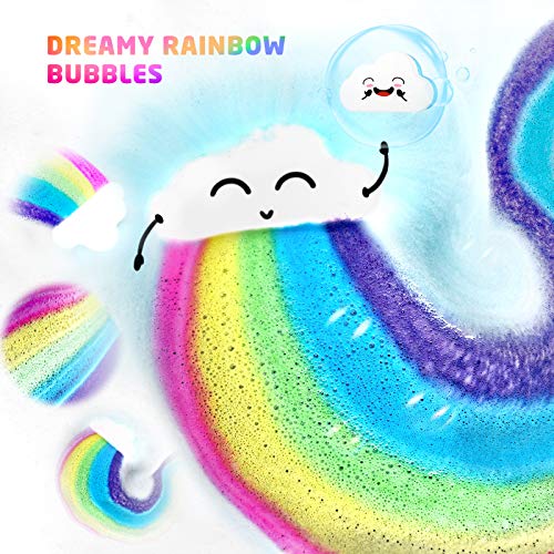 Rainbow Bath Bombs for Kids Girls, 4 XL Organic Kids Bath Bombs with Surprise Colors Inside, Cloud Bath Bomb for Women Relaxing, Stocking Stuffers Birthday Christmas Gifts for Girls