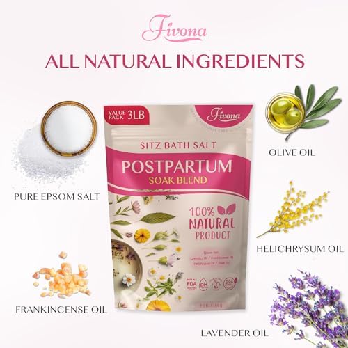 FIVONA Postpartum Soak Blend 48oz - Sitz Bath Salt Natural Soaking Blend - Epsom Salt with Pure Essentials Oils for Soothing Postpartum Recovery, Large Value Pack, Perineal Care