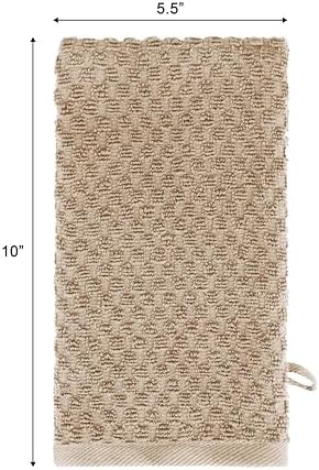 COTTON CRAFT Bath Mitt - Exfoliating Glove - Set of 6 Euro Spa Waffle Weave Towel Mitts - 100% Cotton Body Shower Glove Washcloth with Hanging Loop - Sensitive Skin Friendly - Large 5.5x10 -Linen