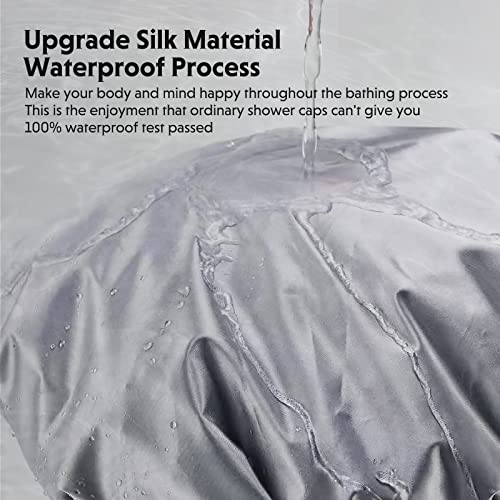 Shower cap for women,Luxury Silk Lined Shower Cap, Machine Washable, Adjustable Size & Reusable,Large Satin Shower Cap for all hair-gray