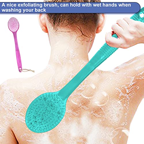 Back Brush for Shower, 14-inch Long Handle Medium Stiff Bristles Bath Scrubber for Men Women Body Exfoliating and Brushing - 2 Packs Pink+Blue
