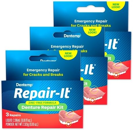 Dentemp Repair Kit - Repair-It Advanced Formula Denture Repair Kit (Pack of 3) - Denture Repair Kit Repairs Broken Dentures - Denture Repair to Mend Cracks & Replace Loose Teeth