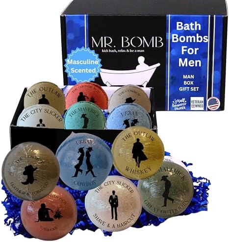 Mr. Bomb Dude Bath Bombs for Men, Infused for Guy Relaxation, Gift for Him, Manly Bath Soak, Masculine Scents for Men, Relaxing Bliss for The Gents - USA Crafted 6 Pk Male Set, Cowboy-Up Collection