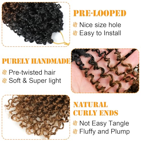 Aksice 8 Inch Yanky Twist Crochet Hair for Black Women 8 Packs Pre-looped Yankee Twist Hair Brown Spring Mini Passion Twist with Curly Ends Synthetic Crochet Braids (8 Inch, OT30#)