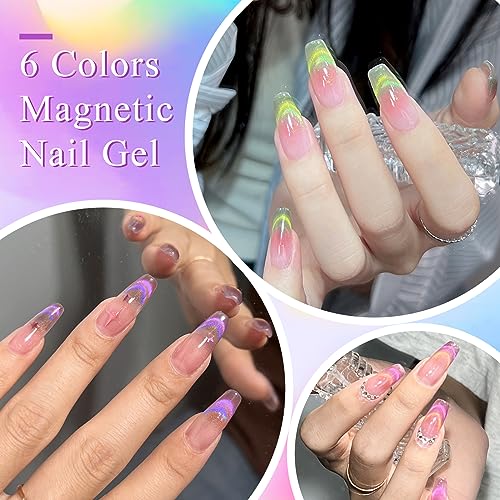 MEET ACROSS Glass Cat Eye Gel Polish Set, Colorful Magnetic Nail Polish with Magnet, Transparent Nail Polish, Soak Off UV Cateye Gel Polish Kit for Home DIY Manicure Varnish Art Design