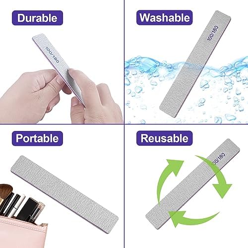 Nail Files (50 Pack), 100/180 Grit Emery Boards Nail File for Natural Nails and Acrylic Nails, Double Sided Emory Boards limas para unas acrilicas Profesional Fingernail Filer Reusable Manicure Gray
