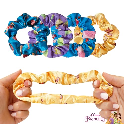 LUV HER Disney Princess Cute Scrunchies for Girls of All Ages - 4 Large Hair Scrunchies for Girls - 4 Printed Scrunchies with Your Favorite Characters - Hair Accessories for girls 3+