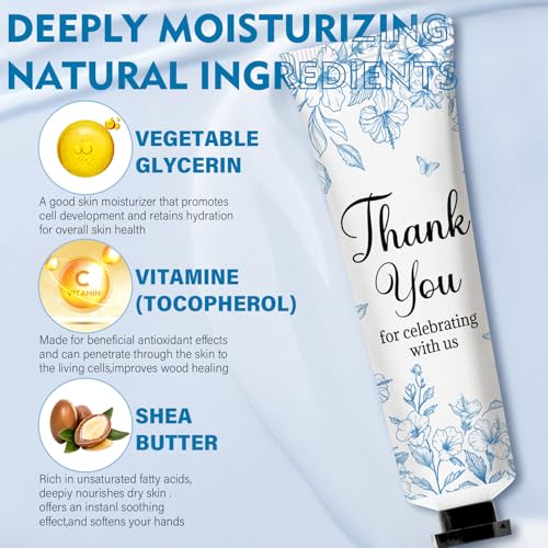 50 Sets Blue Flower Baby Shower Hand Cream Set, Favors Party for Guests Bridal Wedding Gift Bulk Baby Shower Travel Size Hand Cream Blue Flower with Thank You Card and Organza Gift Bags(blue flower)
