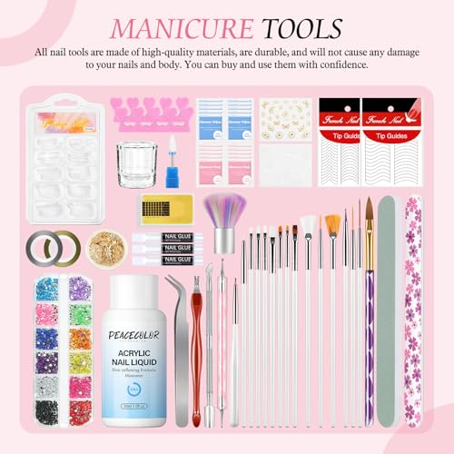 Peacecolor Acrylic Nail Kit with Drill, 40pc Nail Kit Acrylic Set for Beginners with Everything Gel Polish U V Light Decorations Home Salon Gift Set