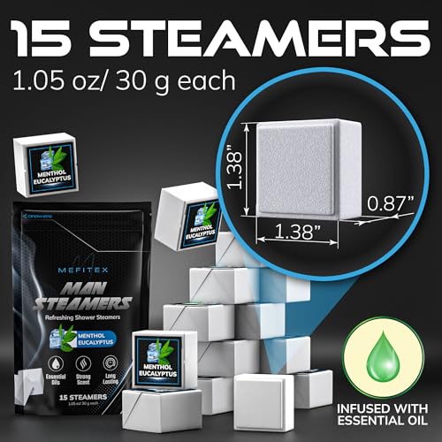 Shower Steamers for Men - 15 Pack Eucalyptus Aromatherapy Shower Steamers, Strong Scent, Long Lasting, Premium Essential Oils, Gifts for Men Relaxation and Sinus Relief