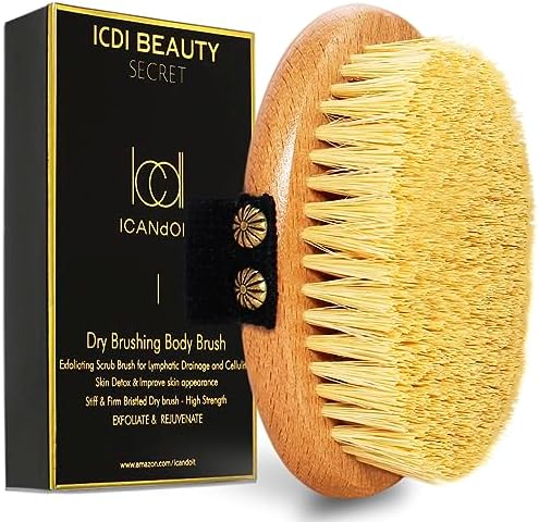 Dry Brushing Body Brush-Stiff Sisal Bristles Dry Skin Brush,Exfoliating Massage Brush for Cellulite and Lymphatic,Improve Circulation,Stop Ingrown Hairs,Reduce Acne,Soften Skin