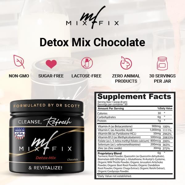 Full Spectrum Detox Powder - Natural Daily Cleanse for Digestive Health & Vitality - Plant Based Vegan Liver Cleanse Powder - Gently Supports Body Detoxification | Chocolate (30 Servings)