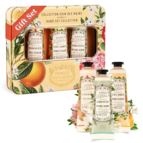 Panier des Sens - Mini Hand Cream Set - Birthday, Gifts for Women - Orange Blossom, Jasmine, Geranium Natural Hand Cream - Gift Ideas Made in France - 96% Natural - Hand Lotion Travel Size 3x1 Floz