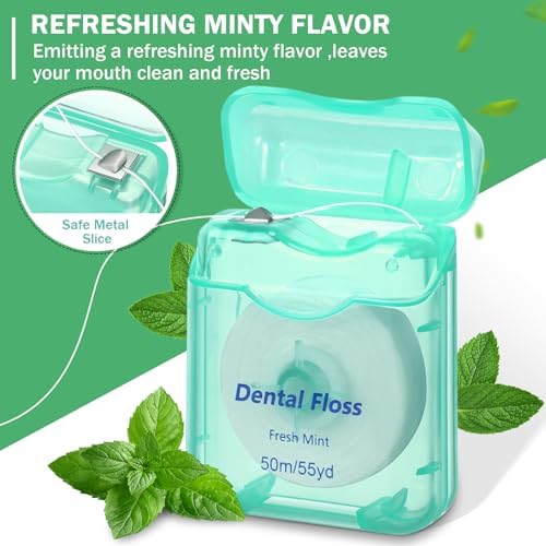 96 Pack Dental Floss Bulk Mint Flavored Floss 50m Each Travel Dental Oral Care for Teeth and Gum Protection(Mint Green)