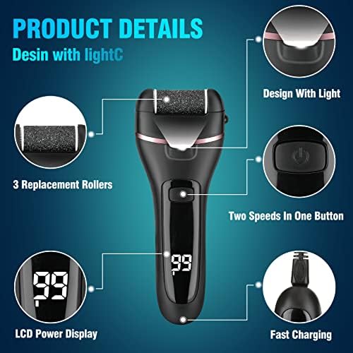 Foot Callus Remover Electric Callus Remover for Feet, Yooikeey Electric Foot Scrubber Dead Skin Remover,16 in1 Pedicure kit for Dead Skin&Cracked Heel or Rough Hand with 3 Roller Heads 2 Speed (black)