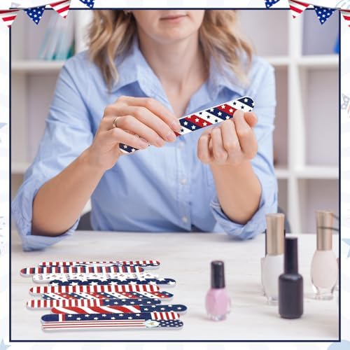 60 Pack 4th of July Nail Files Independence Day Gifts for Women Patriotic American Flag Pattern Emery Boards, Double Sided 180 Grit Professional Fingernails Tool Memorial Day Favors