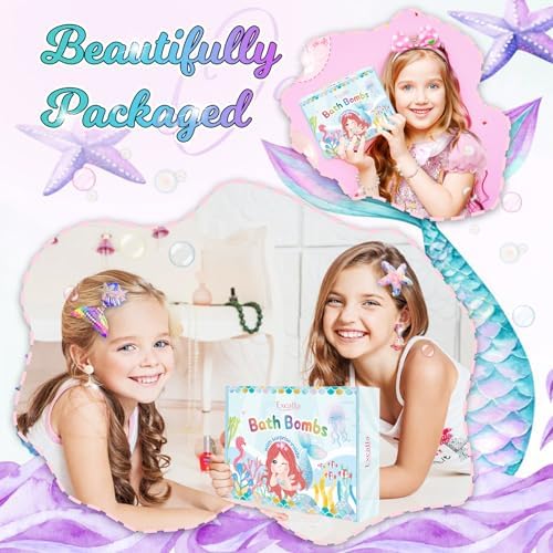 Bath Bombs for Girls Kids with Surprise Inside, 20 Pcs Fun Princess Fizzy Bath Bomb with Jewelry Toys, Mermaid Gifts for Daughter Granddaughter Niece, Girls Gift Set for Birthday Christmas