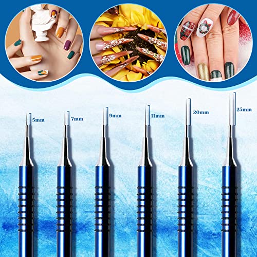 Nail Art Liner Brushes Set, 6Pcs Nail Art Design Brush Striping Thin Long Lines Dotting Drawing Pen, UV Gel Polish Painting Metal Handle Striper Brushes Size 5/7/9/11/20/25mm