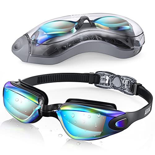 Aegend Swim Goggles, Swimming Goggles No Leaking Full Protection Adult Men Women Youth,Bright Sliver With Blue Strap
