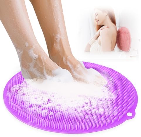 Silicone Shower Foot Scrubber Mat, 2025 New Shower Foot and Back Scrubber Massage Pad with Non-Slip Suction Cups, Wall Mounted Feet Back Cleaning Exfoliating Bath Wash Pad for Men and Women (Purple)