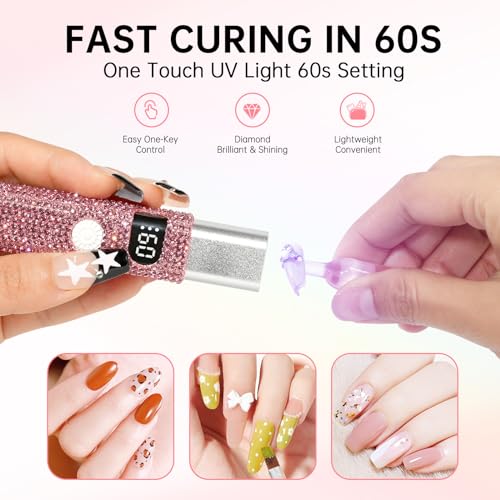 Flash Cure Handheld UV Light for Gel Nails Mini LED Nail Lamp Rechargeable Portable Nail Dryer Fast Curing DIY Pink Diamond