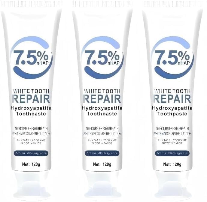7.5% Hydroxyapatite Toothpastes for Enamel Protection & Tooth Strengthening, 7.5% Nano Hydroxyapatite Toothpaste White Tooth Repair, Fluoride-Free with Gentle Mint, Fresh Breath (3)