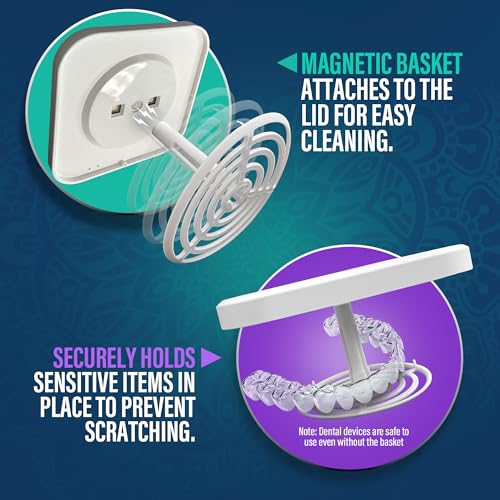 GuruNanda Retainer & Aligner Cleaning Pod for Retainers, Dentures, Mouthguards, Aligners, & Jewelry, 3 Modes, 45kHz Ultrasonic Retainer Cleaner, 190 ml capacity