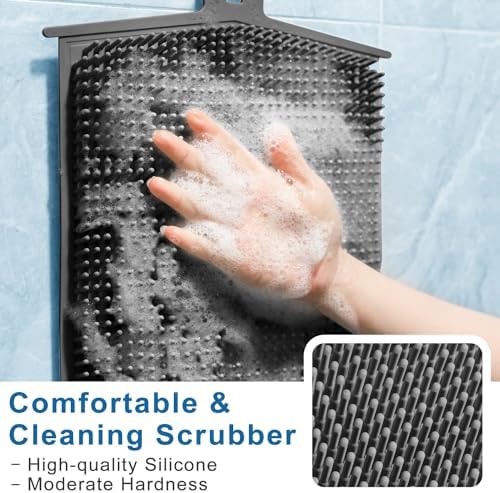 Back Scrubber for Shower Wall, Hands-Free Shower Foot & Back Scrubber with Large Suction Cups Massage Pad, L (Black)