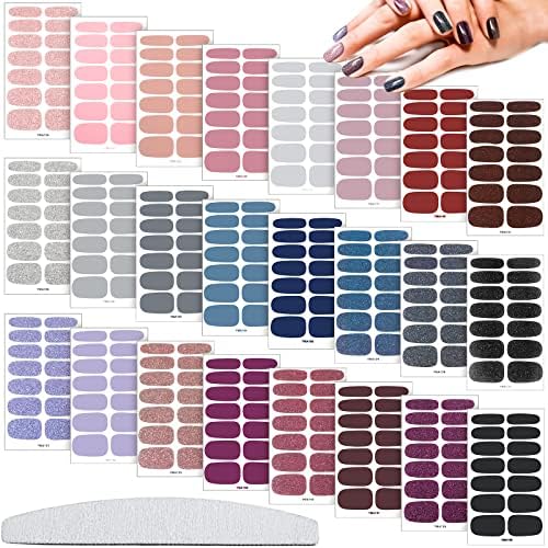 Maitys 336 Pieces 24 Sheets Full Nail Stickers Wraps Polish Strips Self Adhesive Gel Nail Decal Manicure Kits with File for Women Girls(Cute Style,Cute Color)