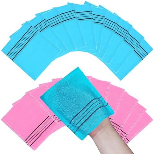 Korean Asian Exfoliating Bath Washcloth Mitt for Remove Dead Skin.Exfoliating Body Scrubber.Exfoliating Gloves for Body Scrub (blue10 pink10)