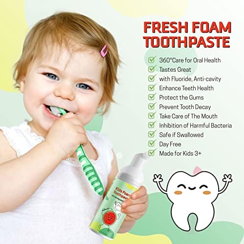 Foam Toothpaste Kids, Toddler Toothpaste with Low Fluoride, Kids Toothpaste for U Shaped Toothbrush Electric Toothbrush, Foam Toothpaste for Children Ages 3 Plus (Watermelon+Strawberry)