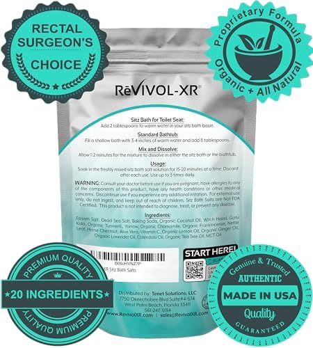 Sitz Bath for Hemorrhoids Soothing 20-in-1 Salts Mix + E Oils, 15 Soaks Concentrate for Toilet Seat Basin – Comfort Relief, Made in USA with Premium Natural Ingredients Including Aloe & Epsom Salts