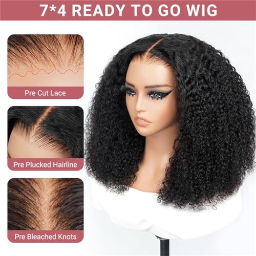 Wiggins Wig Ready And Go Glueless Wigs Human Hair Pre Plucked Pre Cut Curly Human Hair Wig 4x7 Lace Front Wig Pre Bleached Knots Glueless Wigs For Black Women 18 Inch