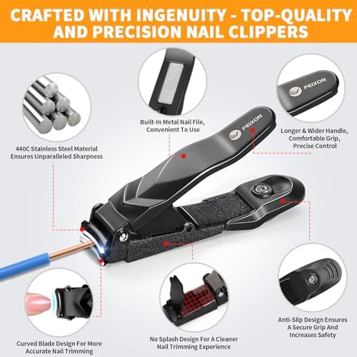 Nail Clippers for Men Women with Catcher,Heavy Duty No Splash Ultra Sharp Fingernail Clipper & Toenail Clippers,Nail Cutter with Nano Nail File for Adult,Seniors,Home,Travel,Gifts