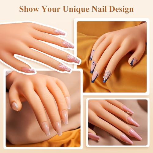 Practice Hand for Acrylic Nails: Rubber Nail Hand with Stand - Fake Manicure Hand to Practice Acrylic Nails for Beginners