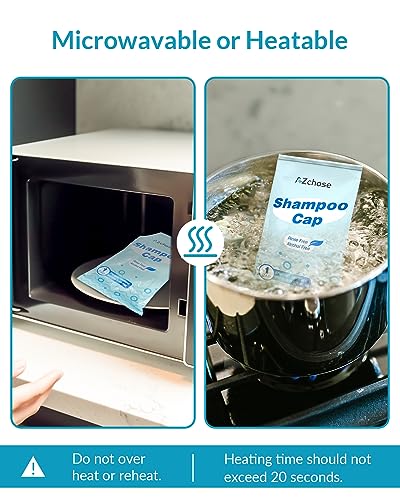 No Water Rinse Free Shampoo Caps for Camping & Home Care, Dry Hair Washing Caps for Adult & Elderly, Waterless Shampoo Shower Caps for Bedridden Patients, Microwaveable & Alcohol-Free, 5 Pack