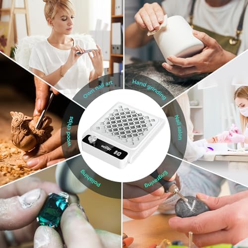 Rechargeable Nail Dust Collector, 980PA Portable Cordless Nail Vacuum Dust Collector Fan with Filter Papers (30 Pcs) for Acrylic Nail Polishing & Manicure Pedicure at Nail Salon & Home - White