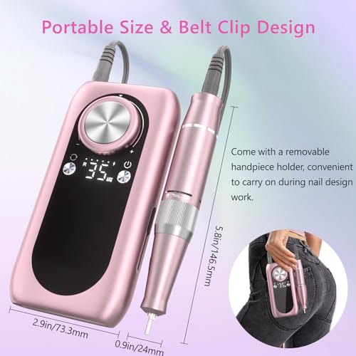 Rechargeable Nail Drill, 35000RPM Electric Nail File Machine Professional Acrylic Gel Nails Remover with Drill Bits, Portable Efiler Manicure Supplies for Polishing Grinding, Home Salon Use