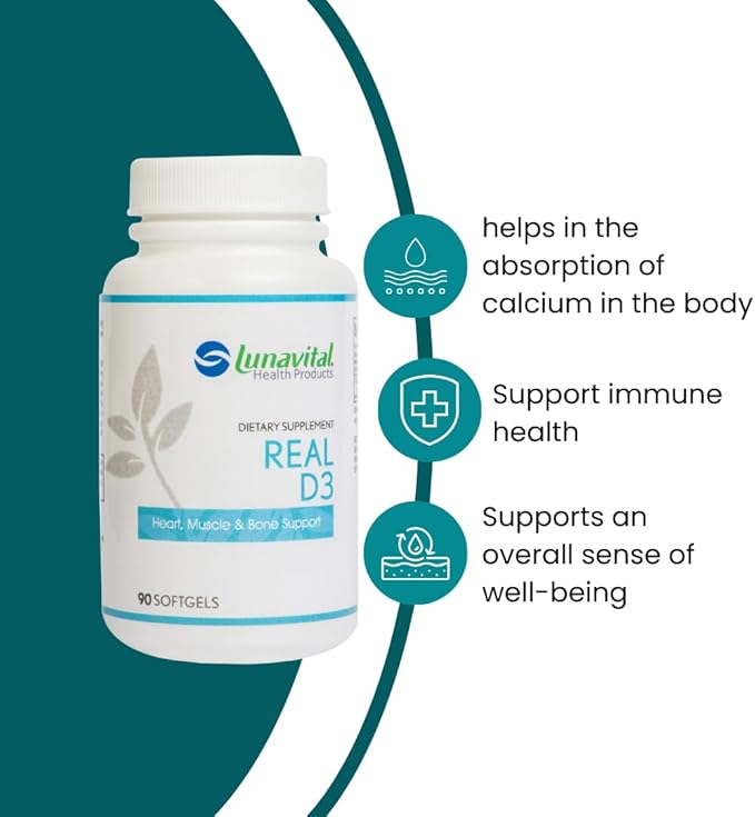 Lunavital Real D3 (10,000UD), Heart, Muscle & Bone Support, 90 Softgels